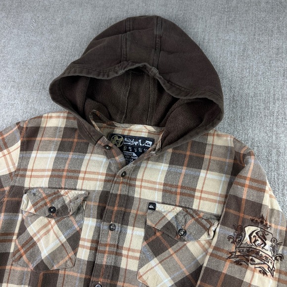 Quiksilver Other - Y2K Quiksilver Hooded Flannel Shirt Mens Small Brown Plaid Skater Surf Beach
